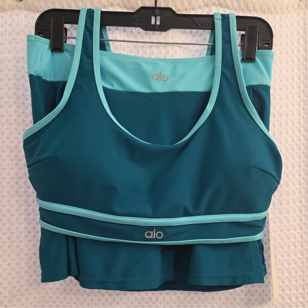 Alo Yoga Large Skirt Set Sport Bra Teal Activewear Athleisure Pickleball Tennis